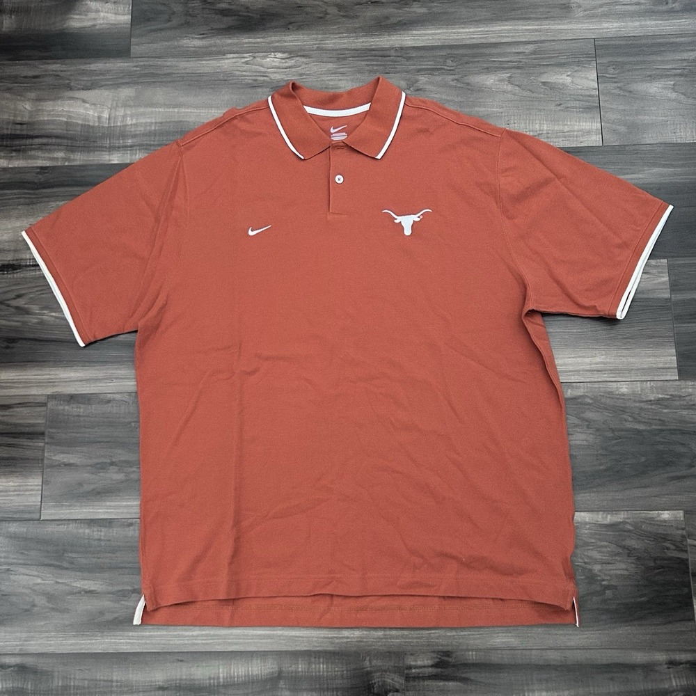 Nike Texas Longhorns Mens Size 2XL Rust Short Sleeve Polo Shirt Orange